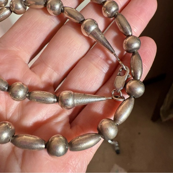 Vintage Rising Sun Navajo Sterling Silver Pearls Southwestern Choker Necklace - Picture 7 of 17